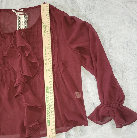 Ultra Pink Womens Large Burgundy Sheer Top Boho Whimsigoth Fairygrunge Romantic - Picture 4 of 13
